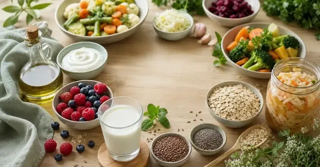 Table avec des aliments variés pour composer des repas équilibrés